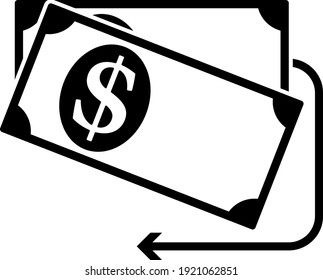 Symbol "Bargeld-Back-Dollar-Banknoten". Black Stencil Design. Vektorgrafik.