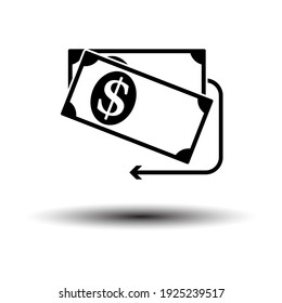 Cash Back Dollar Banknotes Icon. Black on White Background With Shadow. Vector Illustration.