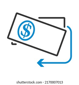 Symbol "Bargeld-Back-Dollar-Banknoten". Bearbeitbare, fette Rahmenlinie mit Farbfülldesign. Vektorgrafik.