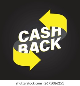 Emblema de devolución de dinero con una flecha amarilla en negrita, perfecto para promociones, descuentos y materiales de marketing