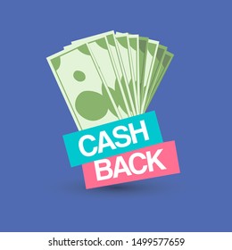 Cash back emblem isolated dollar money vector illustration. Cash money dollars. Payment methods, cash-out, smart investment, business, cash withdrawal, business, online payment concepts.
