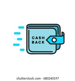 Cash Back Flat Linear Wallet Icon, Sign For Money