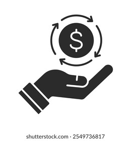 Cash Back glyph icon with dollar sign. Cash rebate, money return, flat vector editable illustration.