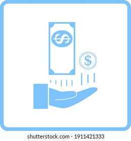 Cash Back To Hand Icon. Blue Frame Design. Vector Illustration.