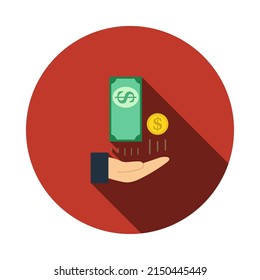 Devolver al icono de mano. Diseño De Esténcil De Círculo Plano Con Sombra Larga. Ilustración vectorial.
