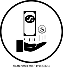 Cash Back To Hand Icon. Thin Circle Stencil Design. Vector Illustration.