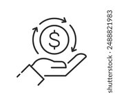 Cash Back icon with dollar sign. Cash rebate, Money Return, thin line vector icon. Vector editable stroke illustration.