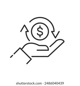 Cash Back icon with dollar sign. Cash back rebate, Money Return, thin line vector icon. Vector editable stroke illustration.