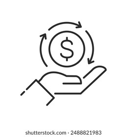 Cash Back icon with dollar sign. Cash rebate, Money Return, thin line vector icon. Vector editable stroke illustration.