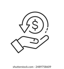 Cash Back icon with dollar sign. Cash back rebate, Money Return, thin line vector icon. Vector editable stroke illustration.