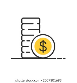 Cash Back icon with dollar sign. Coin pile. Editable stroke vector eps10 illustration.