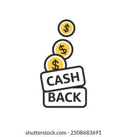 Cash Back icon with dollar sign. Editable stroke vector eps10 illustration.