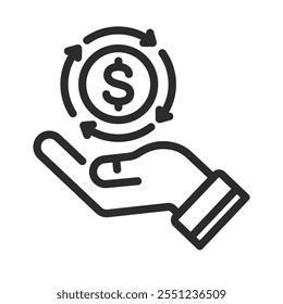 Cash back icon with dollar sign. Cash rebate, money return, thin line vector editable financial icon.