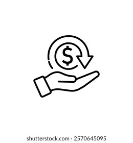 Cash Back icon with dollar sign. Cash back rebate, Money Return, thin line vector icon. Vector editable stroke illustration.