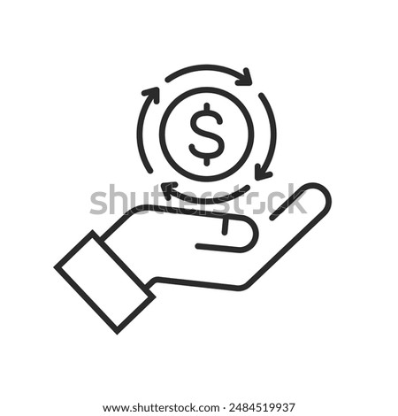 Cash back icon with dollar sign. Return money, cash back rebate, thin line vector icon on white background.