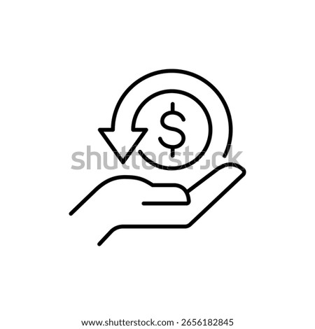 Cash Back icon with dollar sign. Cash back rebate, Money Return, thin line vector icon. Vector editable stroke illustration
