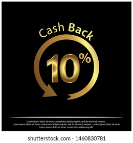 Cash back icon, gold icon. Vector Illustration on black background