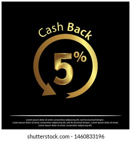 Cash back icon, gold icon. Vector Illustration on black background