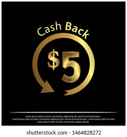 Cash back icon, gold icon. Vector Illustration on black background