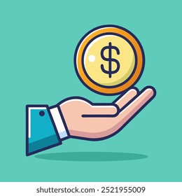 Cash back icon. Hand hold coin