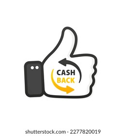 Cash back icon isolated on white background. cashback or money refund label. Thumbs up. Cashback bonus or money refund label horizontal banner. Cash Back Banner. Web Element Label. Vector illustration