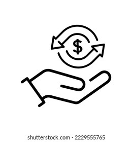 cash back icon, return money, cash back rebate, thin line web symbol on white background