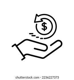 cash back icon, return money, cash back rebate, thin line web symbol on white background