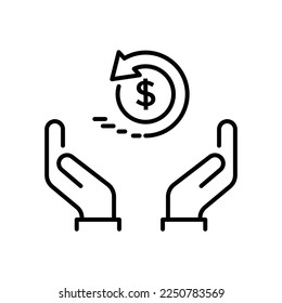 cash back icon, return money, cash back rebate, thin line web symbol on white background