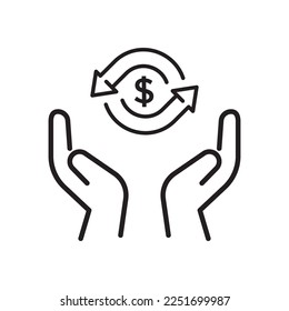 cash back icon, return money, cash back rebate, thin line web symbol on white background