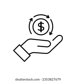 cash back icon, return money, cash back rebate, thin line web symbol on white background