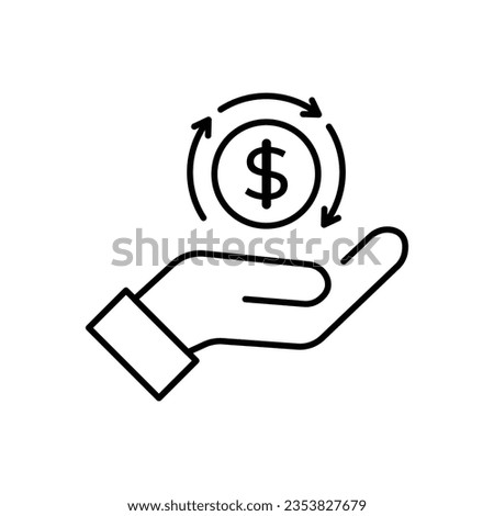 cash back icon, return money, cash back rebate, thin line web symbol on white background