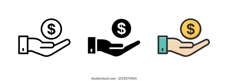 Cash back icon set. Hand hold coin