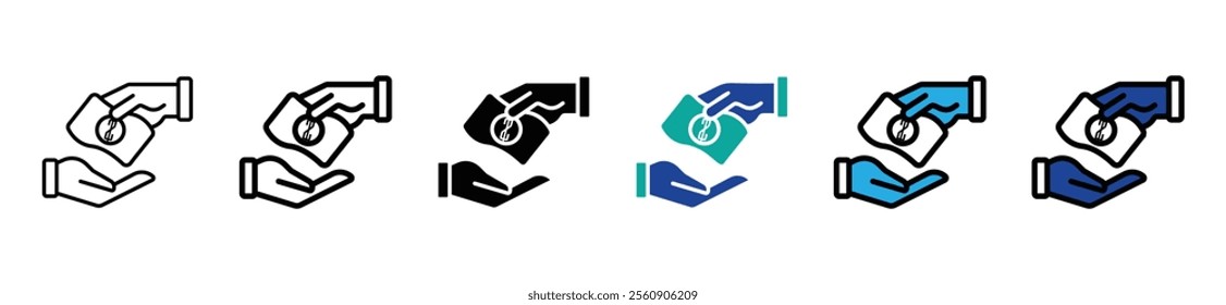 Cash back icon set. Hand hold coin