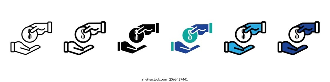 Cash back icon set. Hand hold coin