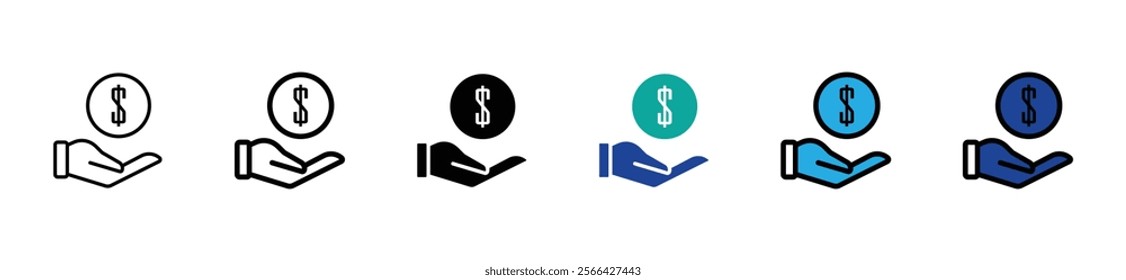 Cash back icon set. Hand hold coin