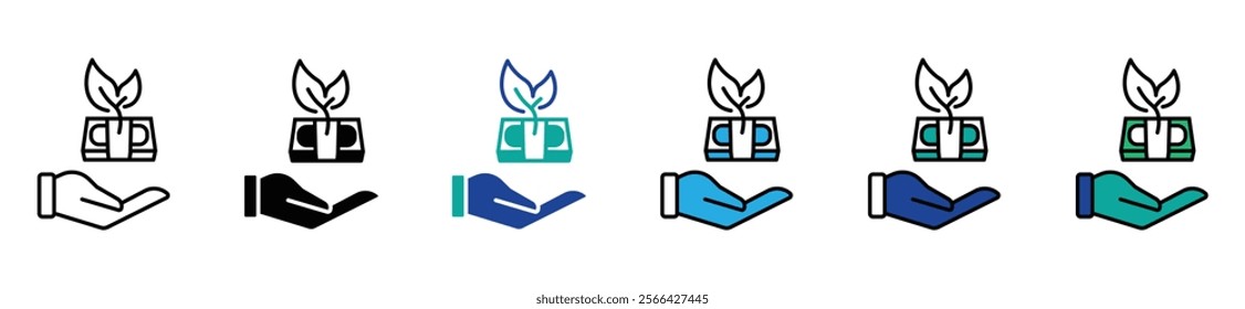 Cash back icon set. Hand hold coin