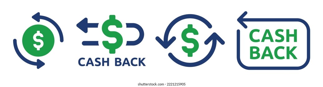 Cash back icon set. Money refund and cashback symbol vector illustration.