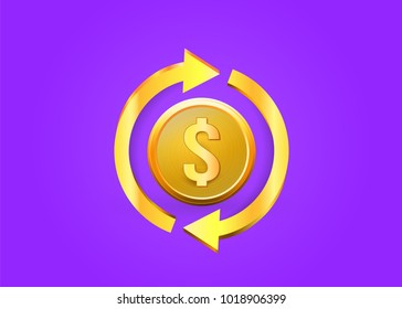 Cash back icon. Symbol is return of Money. Sign of a refund of dollars. Business. Isolated sticker, labels, emblem .vector illustration