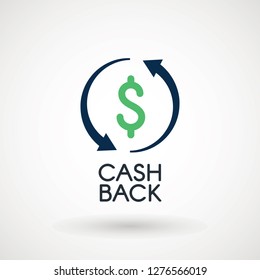 Cash back icon. Symbol is return of Money. Sign of a refund of dollars. Business vector illustration - Vector illustration