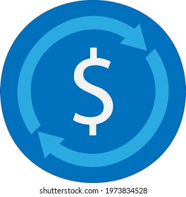 Cash back ICON. Symbol is Return of Money. Sign of a refund of dollars. Business vector illustration
