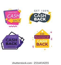 Cash back icons set. Colorful cashback banner collection. Money refund signs. Return of money from purchases. Promotion badges for your business. Vector illustration.