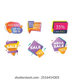 Cash back icons set. Colorful cashback banner collection. Money refund signs. Return of money from purchases. Promotion badges for your business. Vector illustration.