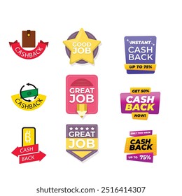 Cash back icons set. Colorful cashback banner collection. Money refund signs. Return of money from purchases. Promotion badges for your business. Vector illustration.