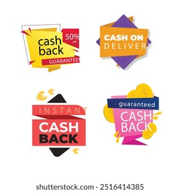Cash back icons set. Colorful cashback banner collection. Money refund signs. Return of money from purchases. Promotion badges for your business. Vector illustration.