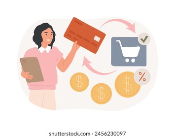 Cash back isolated concept vector illustration. Rebate service, cash back reward program, money return, customer loyalty and motivation, credit card company, application vector concept.