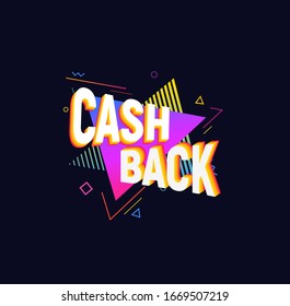 Cash back isolated vector icon 90s retro style design. Cashback sign on dark background.