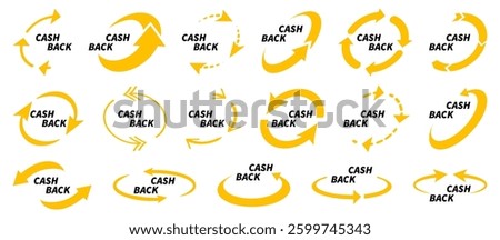 Cash back label collection with arrow. Cash back icons. Saving and money refund icons