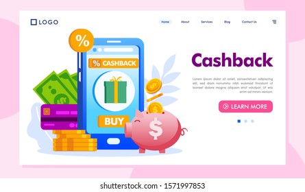 Cash back landing page website illustration vector flat design 