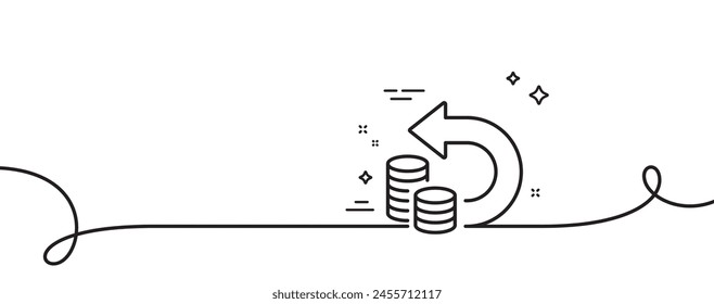 Cash back line icon. Continuous one line with curl. Return money sign. Bank benefits symbol. Cash back single outline ribbon. Loop curve pattern. Vector