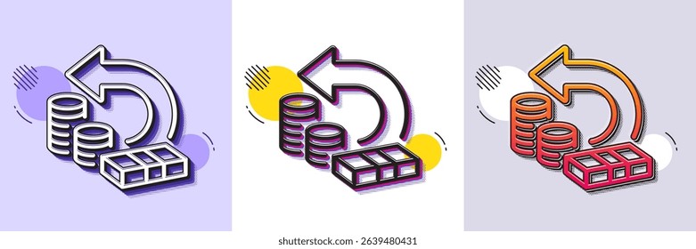 Cash back line icon. Halftone dotted pattern. Gradient icon with grain shadow. Return money sign. Bank benefits symbol. Line cash back icon. Various designs. Vector